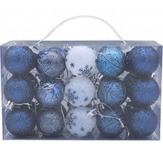 多種聖誕圖案小樹裝飾球 30入, 藍色, 30個