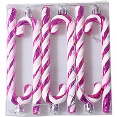 聖誕樹拐杖裝飾 6入, 玫瑰紅