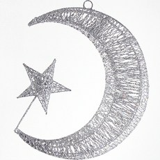 月亮與星星 高級聖誕裝飾 室內擺設, B銀色, 1個