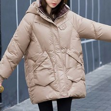 MEICHEL 女式連帽立領亮面休閒中長版保暖外套 01750