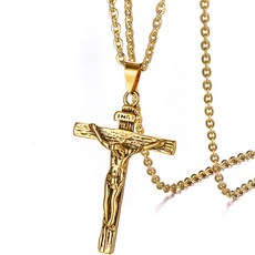 JNJ 耶穌十字架吊墜項鍊, 1條, Gold Blast