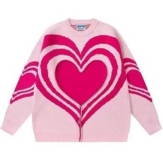 메이첼 여성용 루즈핏 라운드 빅 하트 긴팔 니트 티셔츠 01683