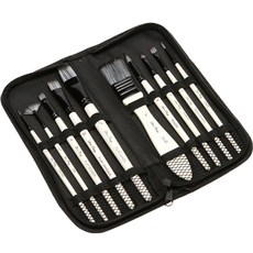 Liz J 美術用品 壓克力畫 背景刷 + 帆布袋 套裝 03 白色桿 黑色 白色 尼龍毛, 1套, 240 x 100 x 10