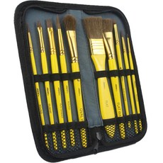 Liz Janey 美術用品 壓克力畫 便攜式 02 水彩畫 黃桿 10種 背景刷 + 畫具袋 套組, 畫筆(10種), 1套