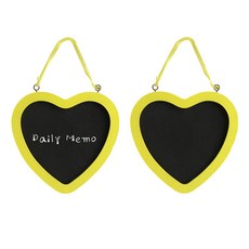 Life Sweet 多用途迷你心形黑板備忘板壁掛式裝飾品 黃色 2入, 木質(黃色)