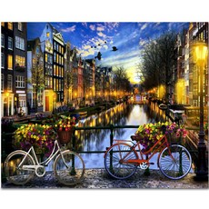 ADICO DIY 數字油畫 50 x 40 cm PH105, 夕陽下的自行車