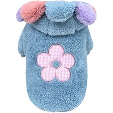 PASTEL PET 狗狗花朵超細纖維連帽T, 藍色