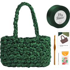 Yarna 玩趣蝴蝶結髮圈包 DIY套組, 1套, 47 叢林綠(緞帶), 隨機出貨(記號針)
