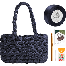 Yarna 玩趣蝴蝶結髮圈包 DIY套組, 1套, 46 深海軍藍(緞帶), 隨機出貨(記號針)