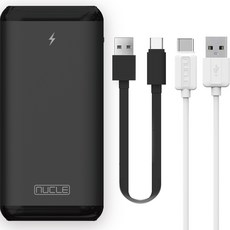 뉴클 PD/QC 고속 충전 보조배터리 10000mAh NCPB-PD10A + C타입 케이블 20cm + 1.2m 세트, 블랙(배터리), 화이트(1.2m 케이블), 1세트