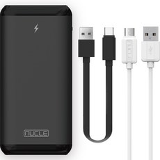 뉴클 PD/QC 고속 충전 보조배터리 10000mAh NCPB-PD10A + C타입 케이블 20cm + 5핀 케이블 1.2m 세트, 블랙(배터리), 화이트(1.2m 케이블), 1세트