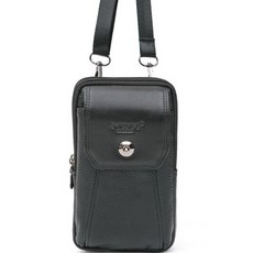 NOM 休閒皮革迷你手機斜揹包 M07, 黑色