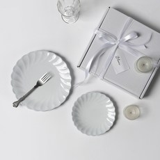 ssueim Blanc系列陶瓷餐盤組 Wave款, 白色的, 小 2p + 大 2p, 1套