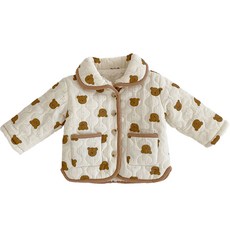 BEBENIZ 長袖熊圖案絎縫內刷毛雙口袋外套