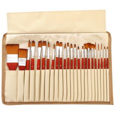 Liz Jainy 高級大容量油畫筆24種 + 黃色帆布袋套組 03 透明紅桿, 1套, 24種