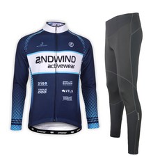 2ndwind 男款藍色半身刷毛車衣 + Windwall防風緊身褲套裝 JFT