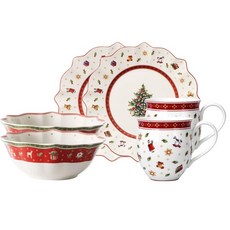 Villeroy & Boch 聖誕玩具歡樂早餐盤 3 x 2p 套裝, 白色的, 盤子 2p + 碗 2p + 杯子 2p