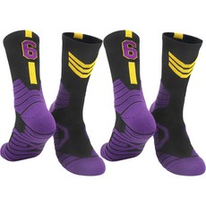 SNF 사계절 두툼한 바닥 스포츠 농구 축구 양말, 35퍼플블랙6번, 2세트