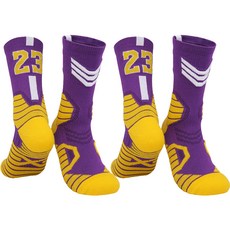 SNF 사계절 두툼한 바닥 스포츠 농구 축구 양말, 09옐로우퍼플23번, 2세트