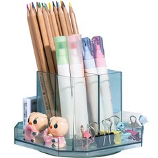 심플리앤 감성 클리어 회전 연필꽂이, 1개, 스퀘어블루