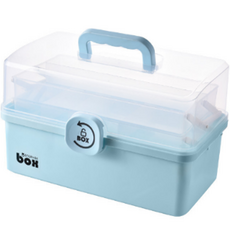 簡約線條多功能3層收納盒化妝箱 藍色