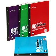 Day Story 3孔交叉筆記本4款組合, 紅色, 淺綠色, 天藍色, 紫色, 1套