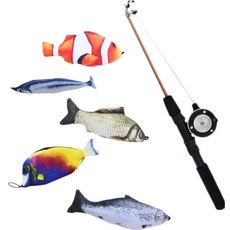 PETCA貓咪真鋼絲玩具釣魚竿+魚 5件組, 1套, 混合顏色