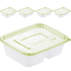 可微波方形3格保鮮盒 淺綠色 1.2L, 5個, 單品