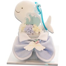 babybakery 嬰兒可愛白鯨魚造型服 迷你1層尿布蛋糕 新生兒, 白色, 藍色, 1個