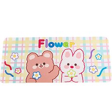 러블리 버니 앤 베어 PVC 키보드 데스크 매트, 옐로우 + 핑크 + 블루 FLOWER