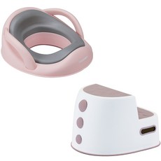 톨스토이 뽀송 유아변기 커버 + 디노 발디딤대 세트, 핑크(커버), 코코아핑크(디딤대)