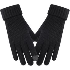 elelliving 智慧型手機觸控針織冬季手套, 黑色, 1個