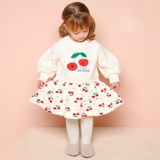 milk mile 童款櫻桃圖案假兩件式極致柔軟刷毛泡泡袖連身裙