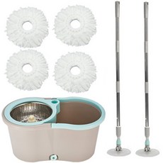 Osyeonwellribing 滾筒旋轉拖把 + 拖把桿 2入+ 補充拖把布 4入組, 1套