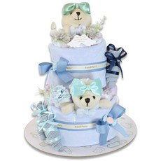 babybakery 雙胞胎小熊 尿布蛋糕 2層 雙胞胎 百日 男男, 1個, 藍色