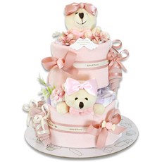 babybakery 雙胞胎熊寶寶尿布蛋糕 2層 雙胞胎週歲 女女, 1個, 粉紅色