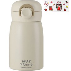 푸코 베어 프렌드 원터치 보온병 + 스티커 랜덤발송 세트, 베이지, 350ml, 1개 베이지, 350ml, 1개