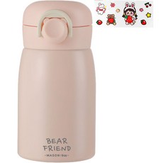 푸코 베어 프렌드 원터치 보온병 + 스티커 랜덤발송 세트, 핑크, 350ml, 1개