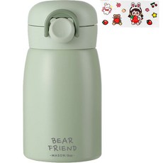 푸코 베어 프렌드 원터치 보온병 + 스티커 랜덤발송 세트, 그린, 350ml, 1개
