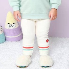 milk mile 童款笑臉刺繡條紋拼接保暖人造貂絨內搭長褲