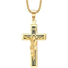 基督教耶穌十字架吊墜+PL001金色 3*60cm項鍊, 金子, 1個