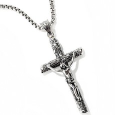十字架基督吊墜+鍊條 3*50cm項鍊, 鋼, 1個