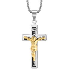 基督教耶穌十字架墜飾 + PL001 鋼製 3 x 60 公分項鍊, Room Gold, 1個