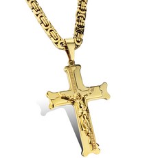 基督教十字架墜飾 + 鍊條項鍊, 金色, 1個