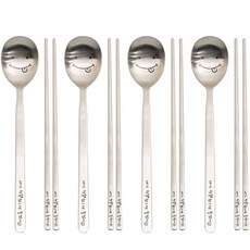 RAONNURI 快樂病毒 成人一字型湯匙+筷子組, 可愛(湯匙), 4組, 4個