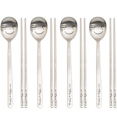 RAONNURI Happy Virus 成人直筒型餐具組, 微笑, 湯匙 4p + 筷子 4p