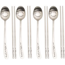 RAONNURI Happy Virus 成人波浪湯匙 + 筷子組, 微笑(湯匙), 4組