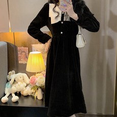 페이퍼먼츠 벨로아 진주넥 햅번 플레어 원피스 03534 빅사이즈 포함