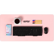 hamada 皮革桌墊 書桌墊 桌用防滑寬版滑鼠長墊 90 x 45 cm, 1個, 粉紅色