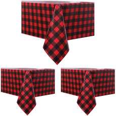 Mimi Party聖誕派對紅色+黑色格紋防水餐桌桌巾, 3個, 3片
